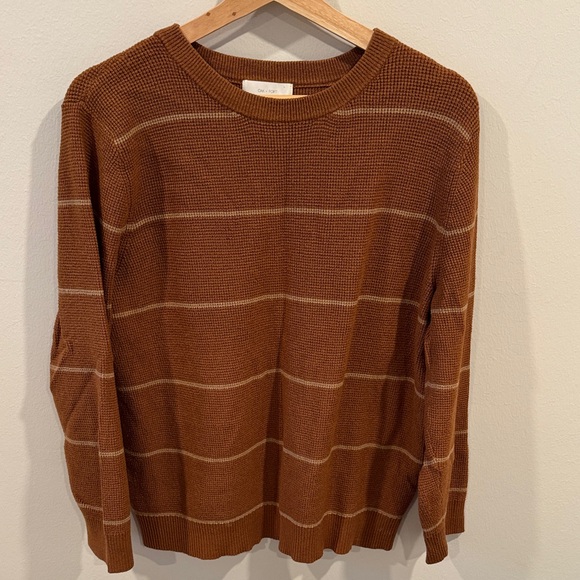 OAK + FORT Women’s Tan Brown Striped Crewneck Knit Sweater Size L - Picture 1 of 4